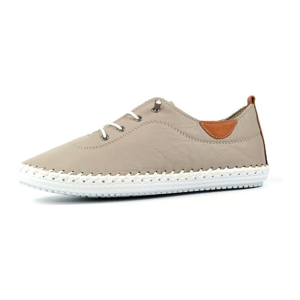 Lunar Plimsoll St Ives STONE FLE030ST soft leather with Elasticated Lace
