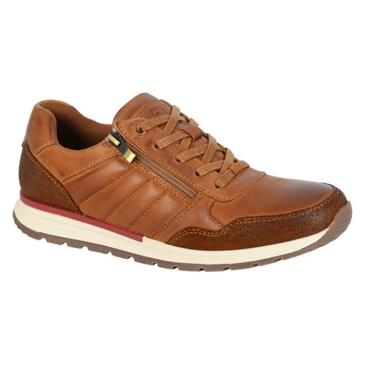 Route 21 M854 BROWN Leather Lace Up Trainer With Zip M854BT
