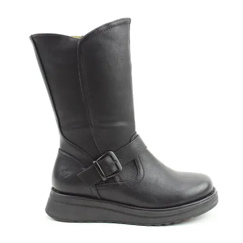 Heavenly Feet Bella BLACK Mid Calf Wedge Zip Boot
