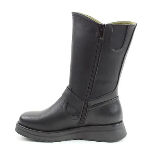 Heavenly Feet Bella BLACK Mid Calf Wedge Zip Boot