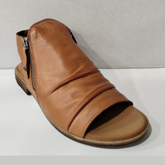 MODELLA Maisie Tan Soft Leather High Fronted Zip Fastening Sandal
