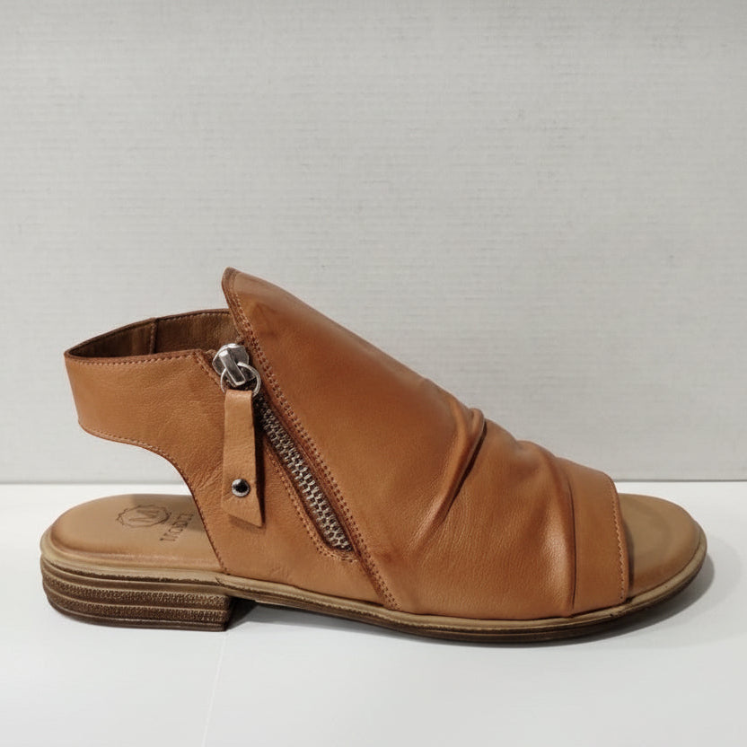 MODELLA Maisie Tan Soft Leather High Fronted Zip Fastening Sandal