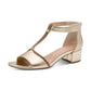 Marco Tozzi Low Block Heel Elegant T Bar Dress Sandal GOLD 28204-46-940