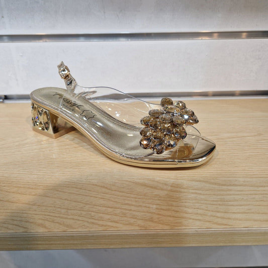 Misstyl By Laura Vita Mily21 GOLD Trim Low Heel Clear See Through Occasion Shoe