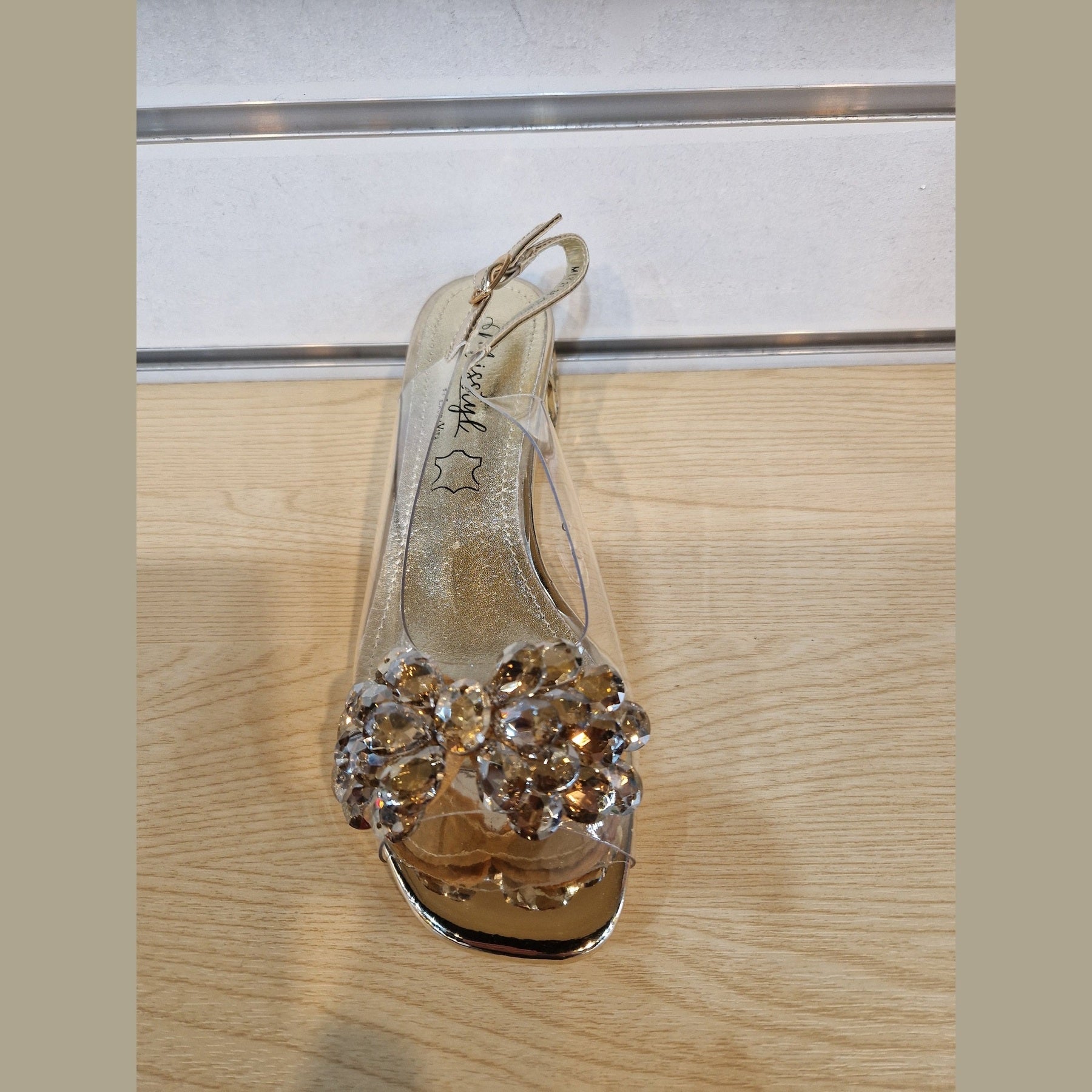 Misstyl By Laura Vita Mily21 GOLD Trim Low Heel Clear See Through Occasion Shoe