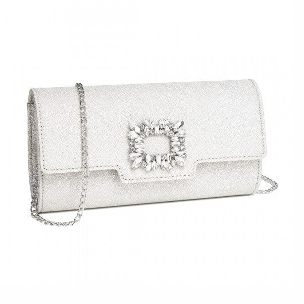 Miss Lulu Clm2461 SILVER Shimmer Handbag 2461