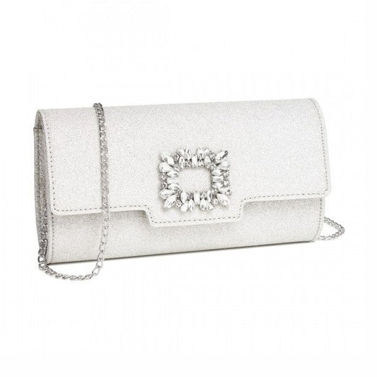 Miss Lulu Clm2461 SILVER Shimmer Handbag 2461