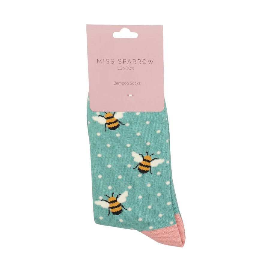 Miss Sparrow Bumble Bees TURQOISE Quality Bamboo Socks SKS238