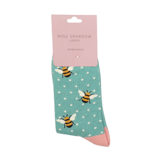 Miss Sparrow Bumble Bees TURQOISE Quality Bamboo Socks SKS238