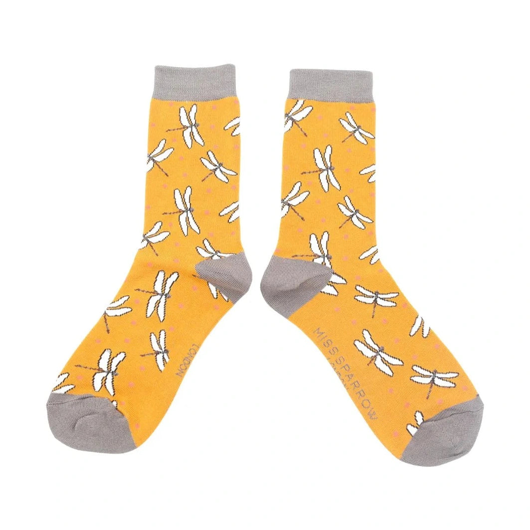 Miss Sparrow Dragonfly Quality Bamboo Socks MUSTARD SKS296