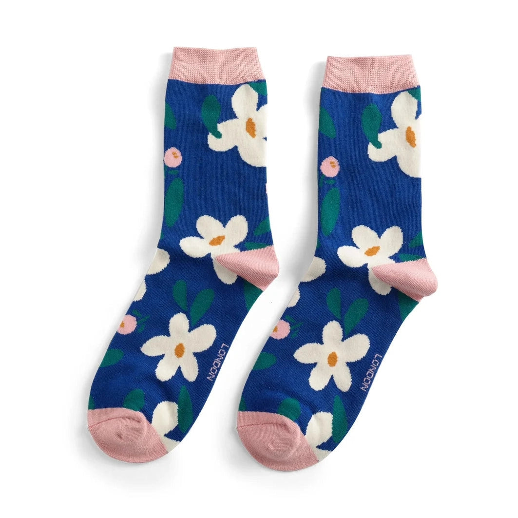 Miss Sparrow Falling Daisies NAVY Quality Bamboo Socks SKS418