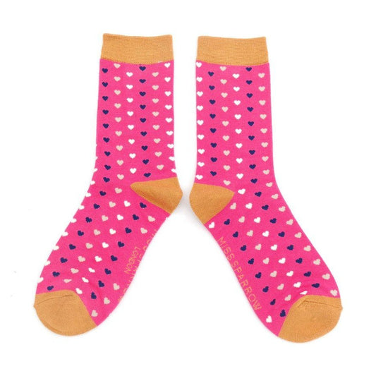 Miss Sparrow Hearts Quality Bamboo Socks HOT PINK SKS256