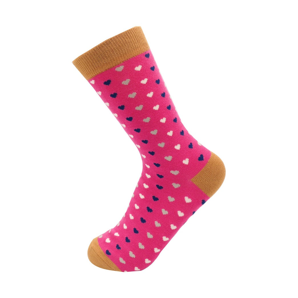 Miss Sparrow Hearts Quality Bamboo Socks HOT PINK SKS256