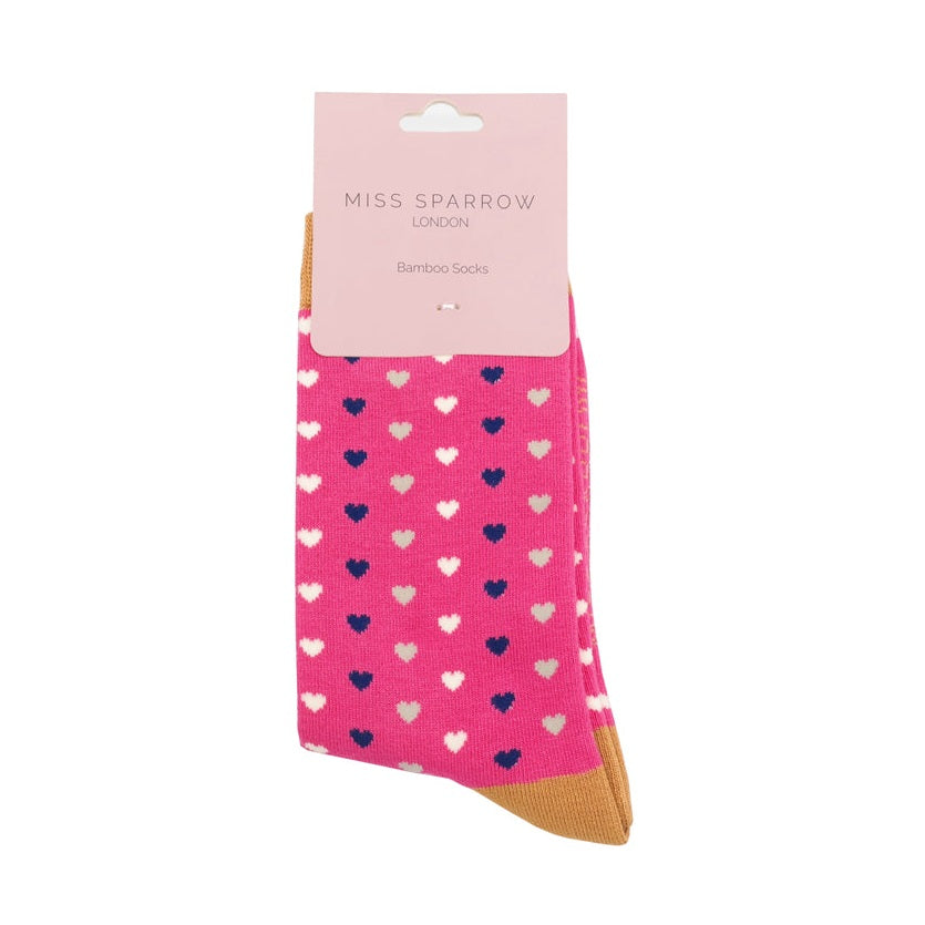 Miss Sparrow Hearts Quality Bamboo Socks HOT PINK SKS256