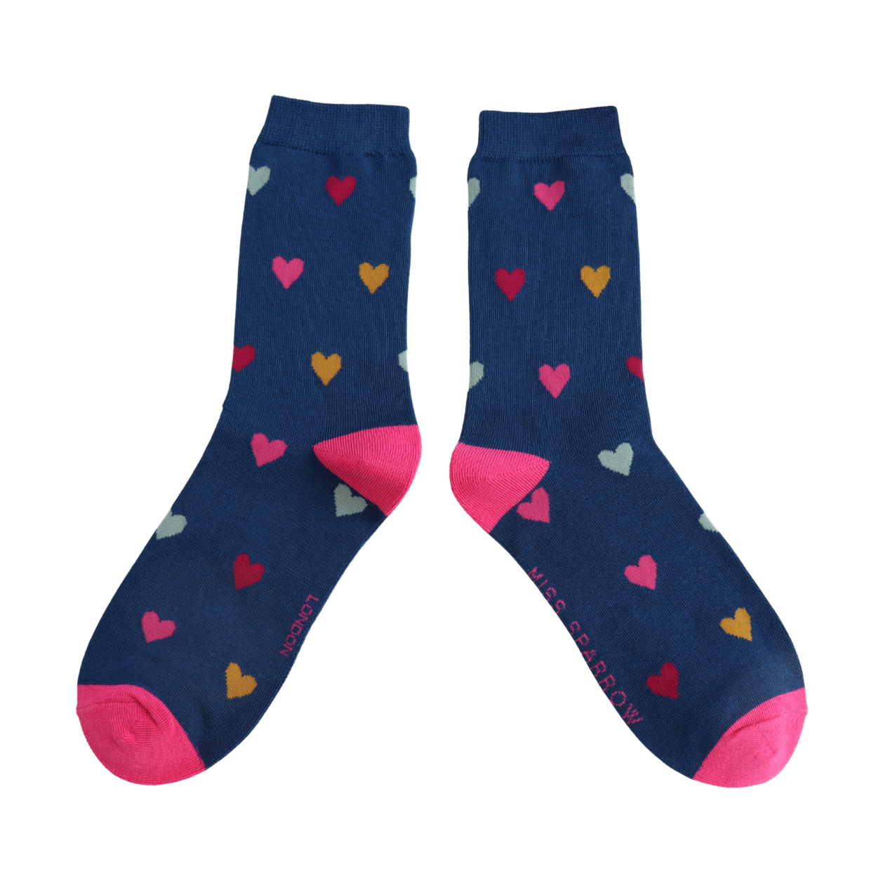 Miss Sparrow Multi Hearts NAVY Quality Bamboo Socks SKS567