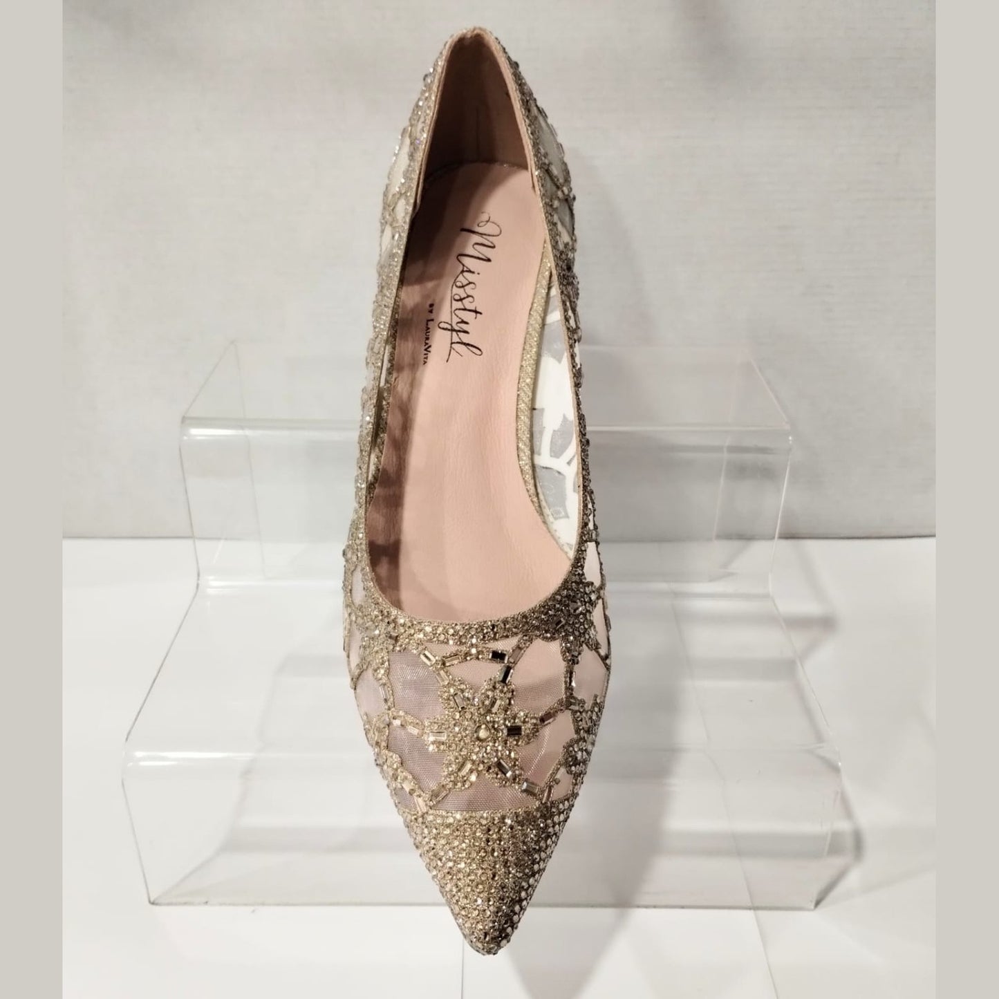 Misstyl by Laura Vita Mima 01 GOLD Jewelled Low Heel Court Shoe