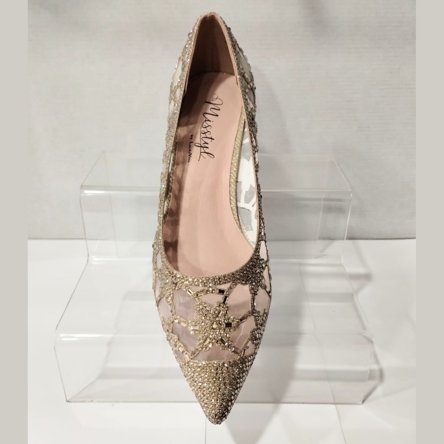 Misstyl by Laura Vita Mima 01 GOLD Jewelled Low Heel Court Shoe
