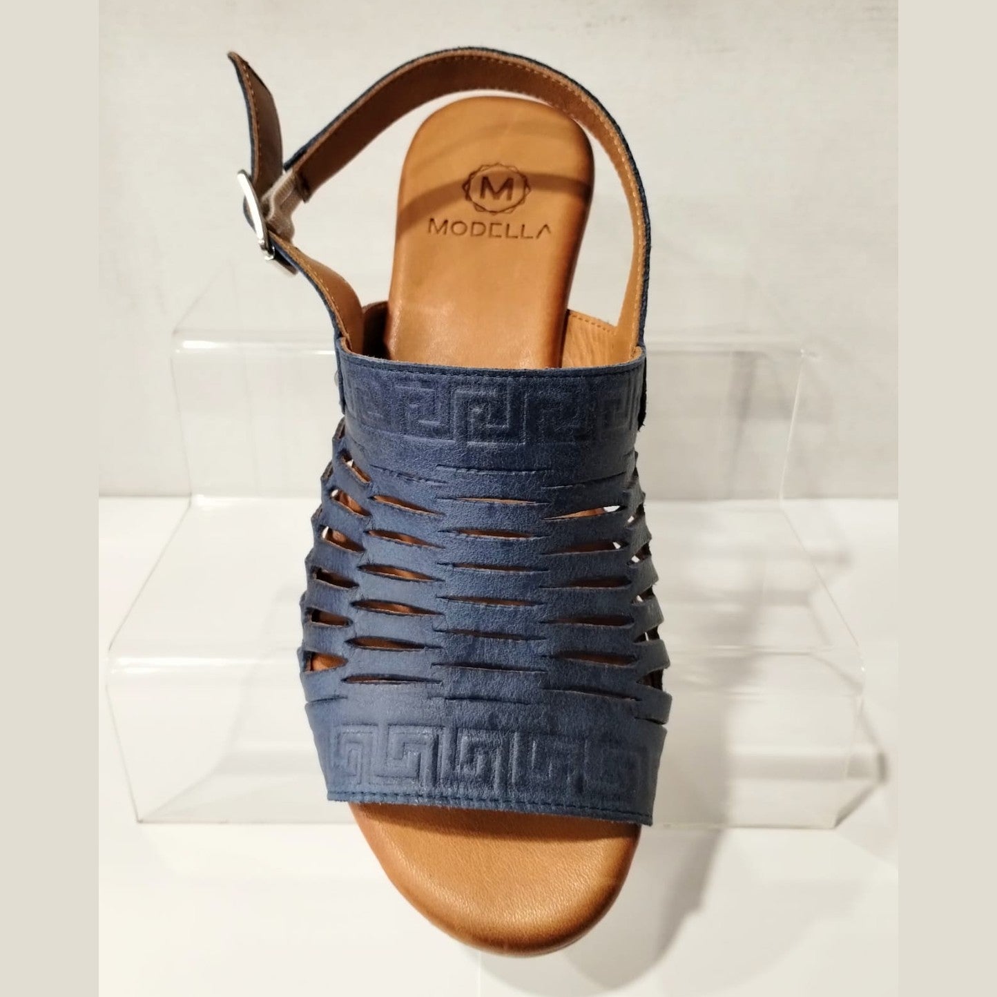 Modella Coral Navy Blue Soft Leather Low Heel Sandal