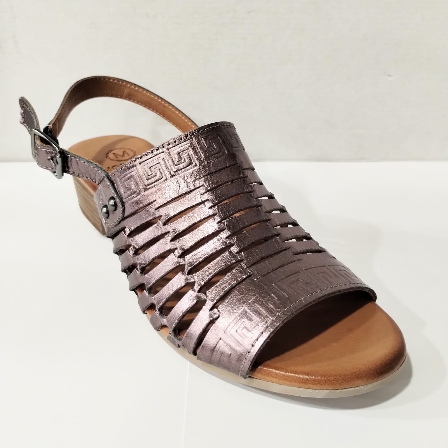 Modella Coral Pewter Soft Leather Low Heel Sandal