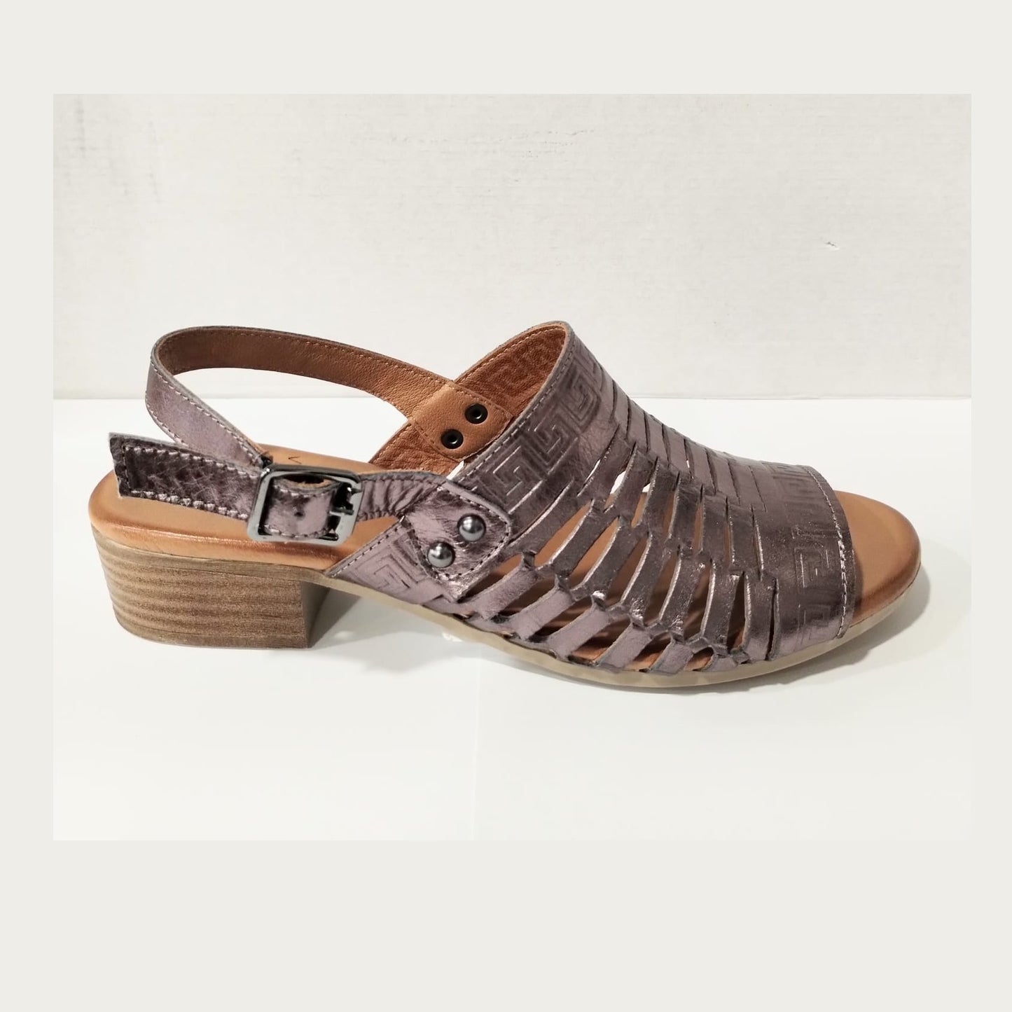 Modella Coral Pewter Soft Leather Low Heel Sandal