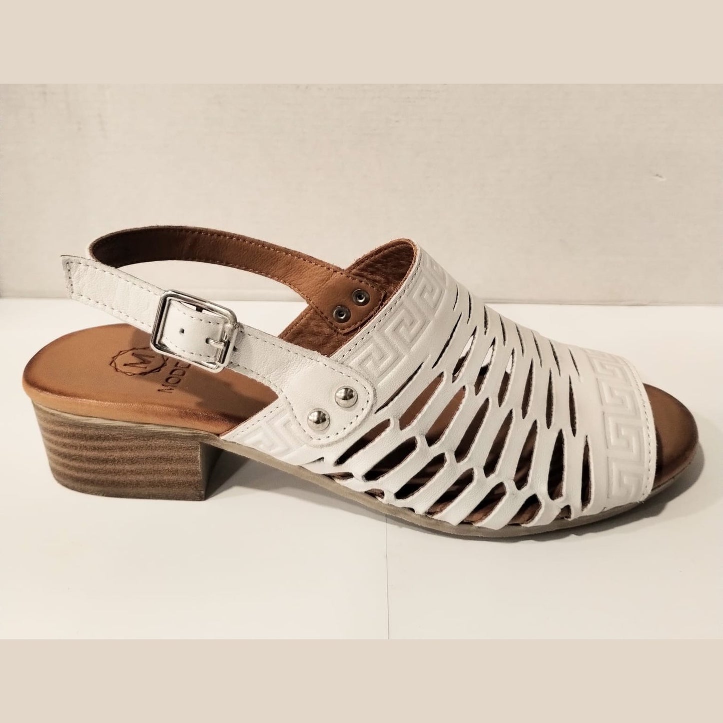 Modella Coral White Soft Leather Low Heel Sandal