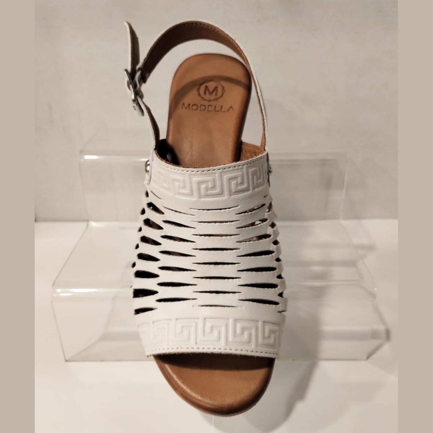 Modella Coral White Soft Leather Low Heel Sandal