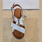 Modella Lyla White / Metallic Soft Leather Low Wedge Sandal