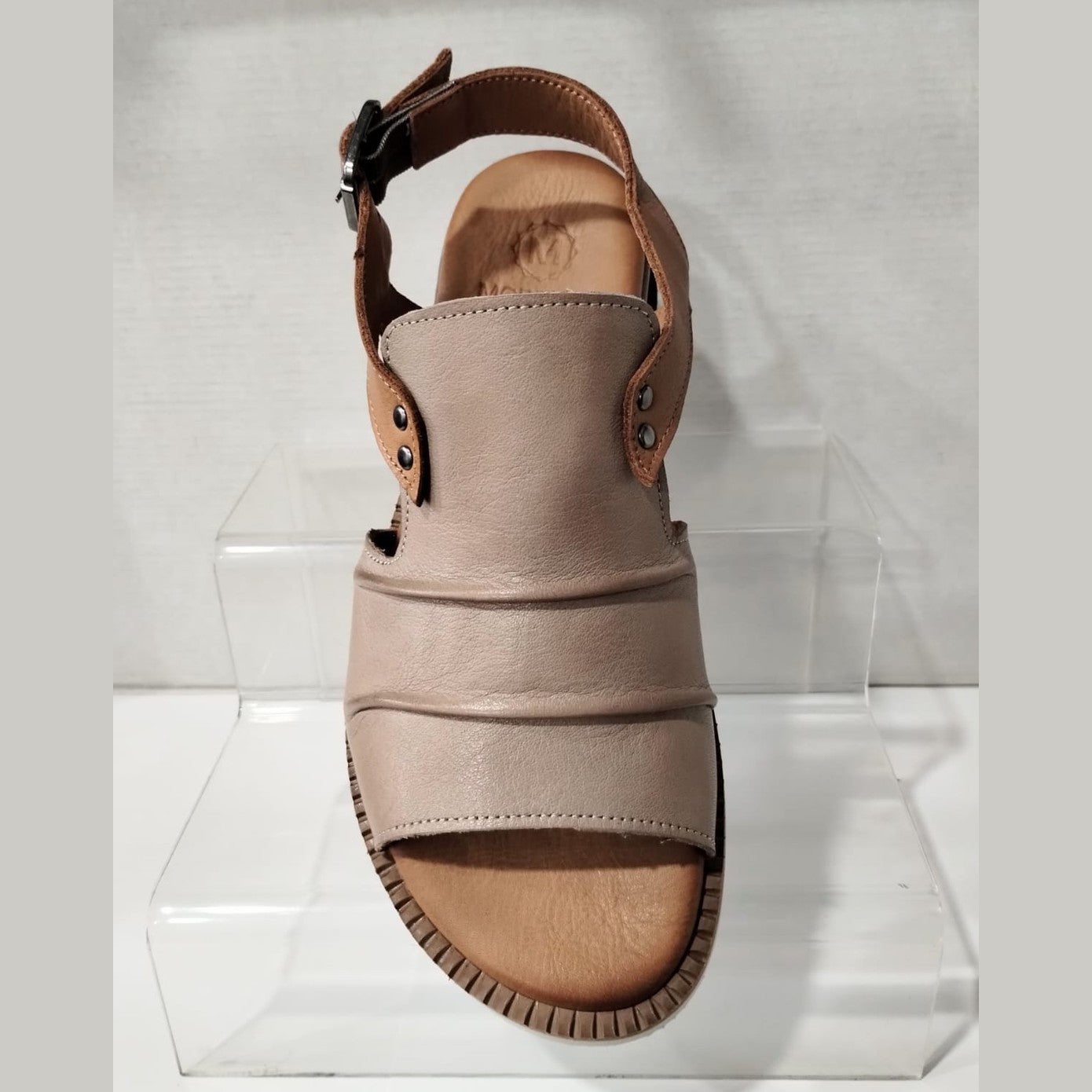 Modella Lyra Taupe Soft Leather Wedge Heel Gladiator Sandal