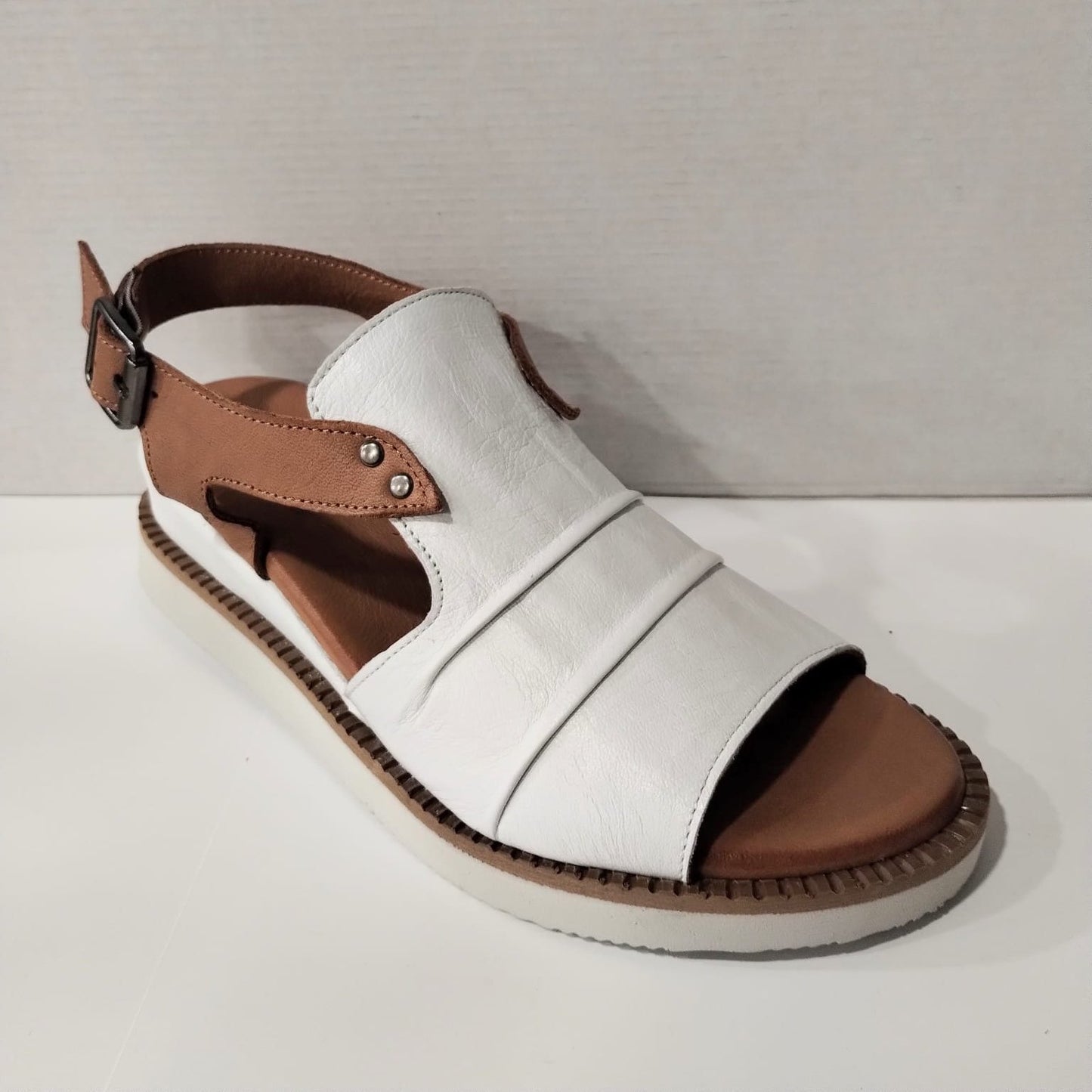 Modella Lyra White Soft Leather Wedge Heel Gladiator Style Sandal