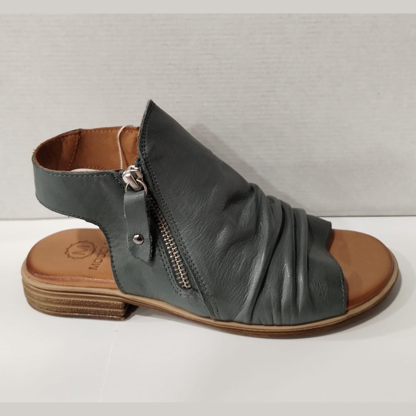 Modella Maisie Steel Blue / Grey Soft Leather High Fronted Gladiator Sandal with Zip