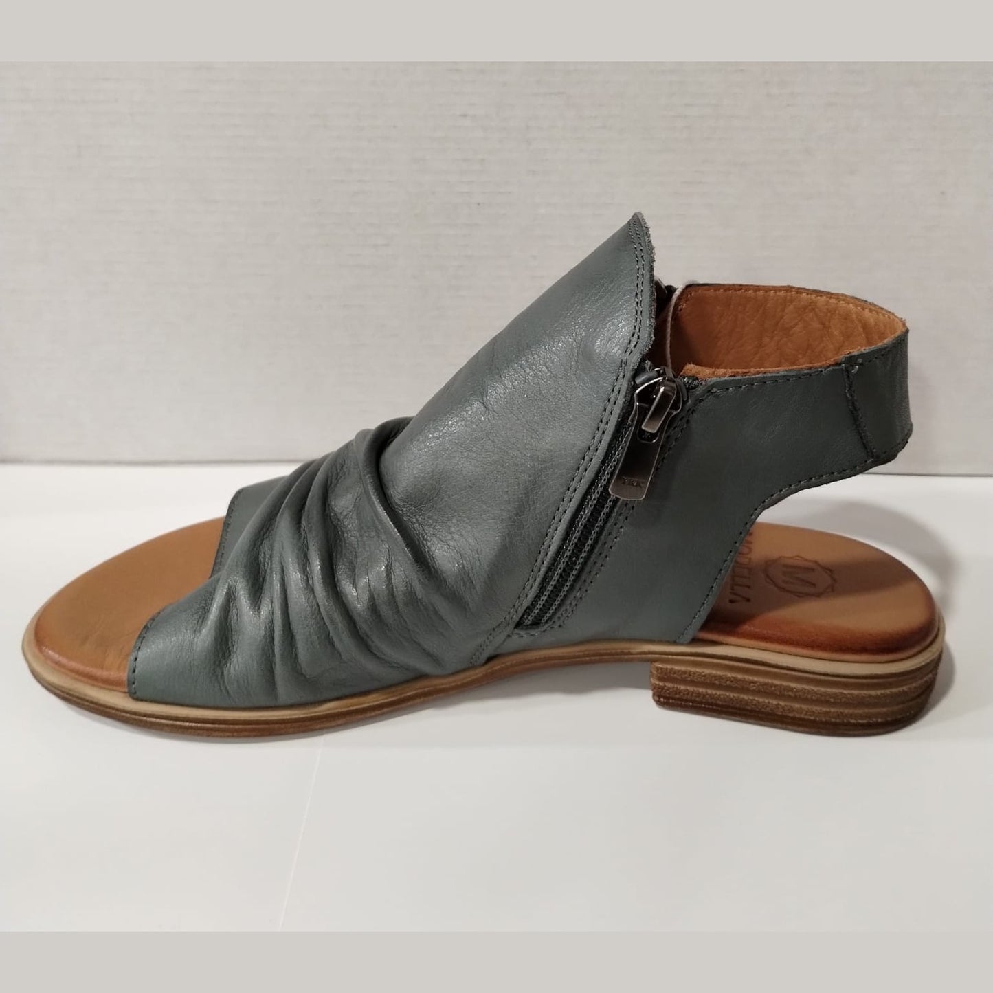 Modella Maisie Steel Blue / Grey Soft Leather High Fronted Gladiator Sandal with Zip
