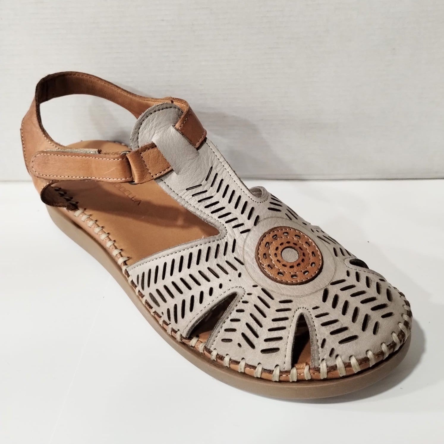 Modella Onyx MUSHROOM Soft Leather T Bar Sandal