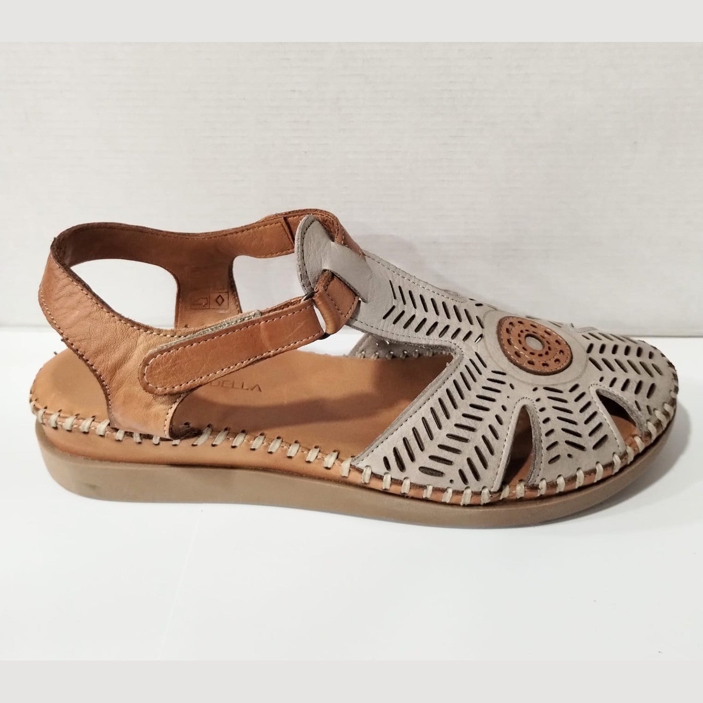 Modella Onyx MUSHROOM Soft Leather T Bar Sandal