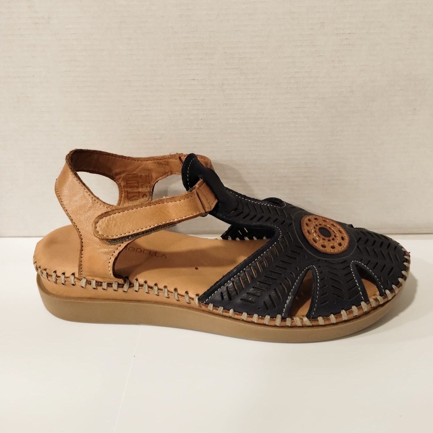 Modella Onyx Modella Navy Soft Leather T Bar Sandal