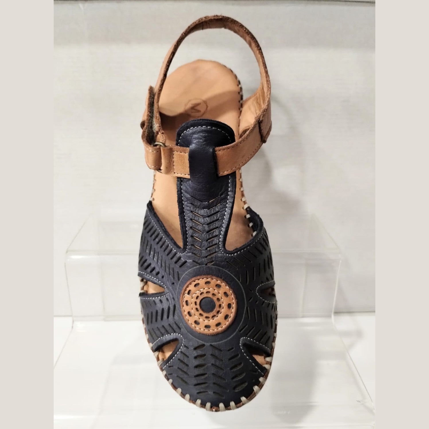 Modella Onyx Modella Navy Soft Leather T Bar Sandal