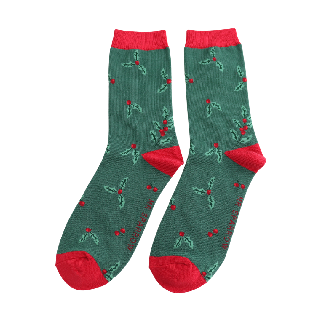 Mr Heron Holly Sprigs GREEN Quality Bamboo Socks MR188