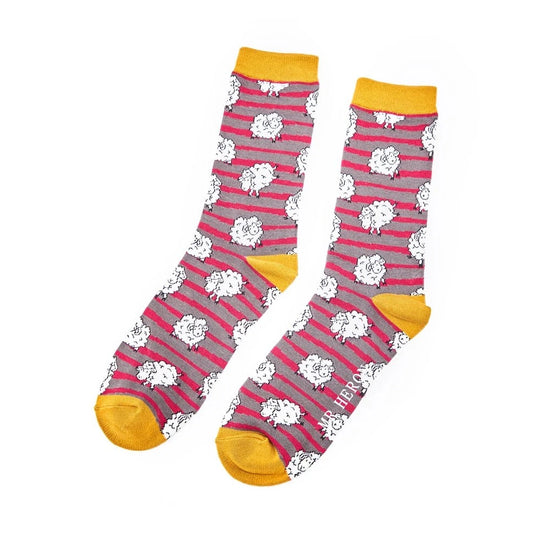 Mr Heron Sheep & Stripes GREY Quality Bamboo Socks MH126