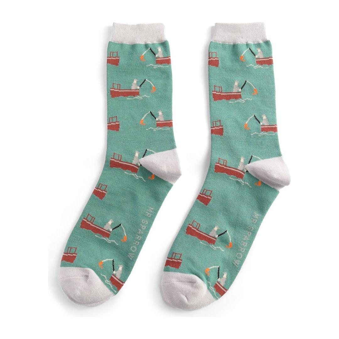 Mr Sparrow Bamboo Socks Gone Fishing GREEN MR005