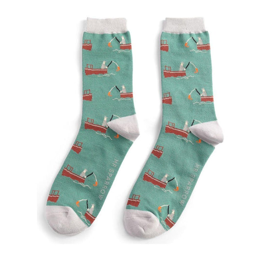 Mr Sparrow Bamboo Socks Gone Fishing GREEN MR005