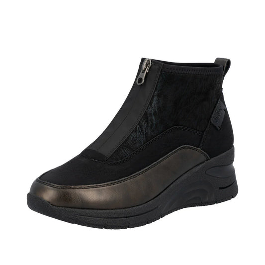 Rieker N9362 BLACK Combination Trainer Style Wedge Zip Boot N9362-01