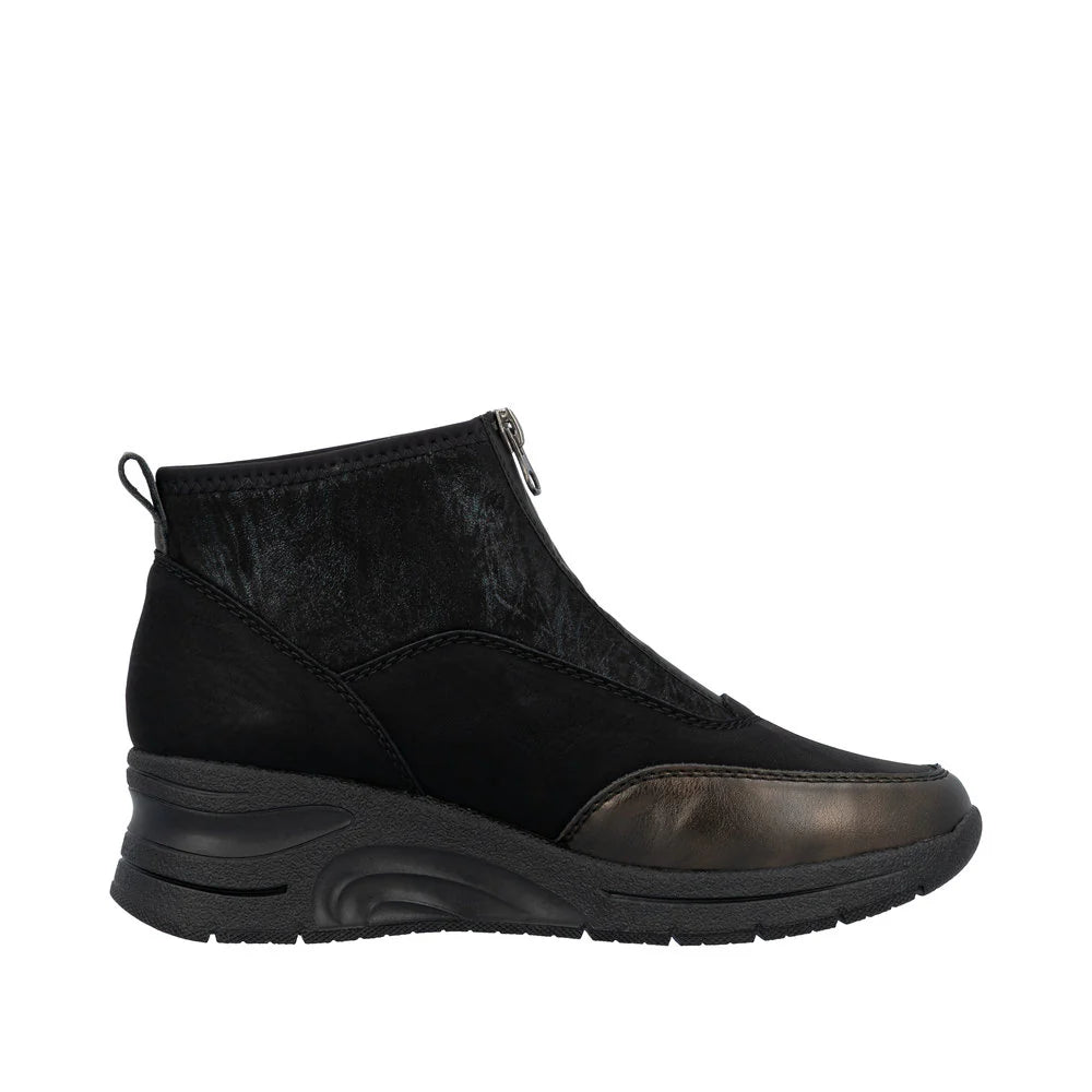 Rieker N9362 BLACK Combination Trainer Style Wedge Zip Boot N9362-01