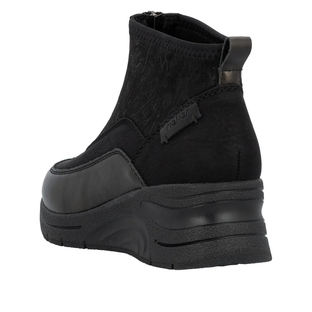 Rieker N9362 BLACK Combination Trainer Style Wedge Zip Boot N9362-01