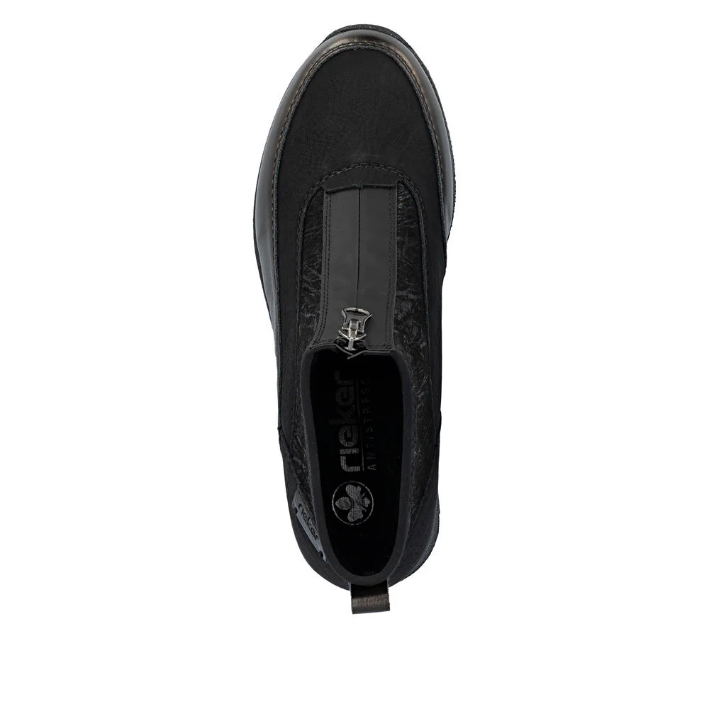 Rieker N9362 BLACK Combination Trainer Style Wedge Zip Boot N9362-01