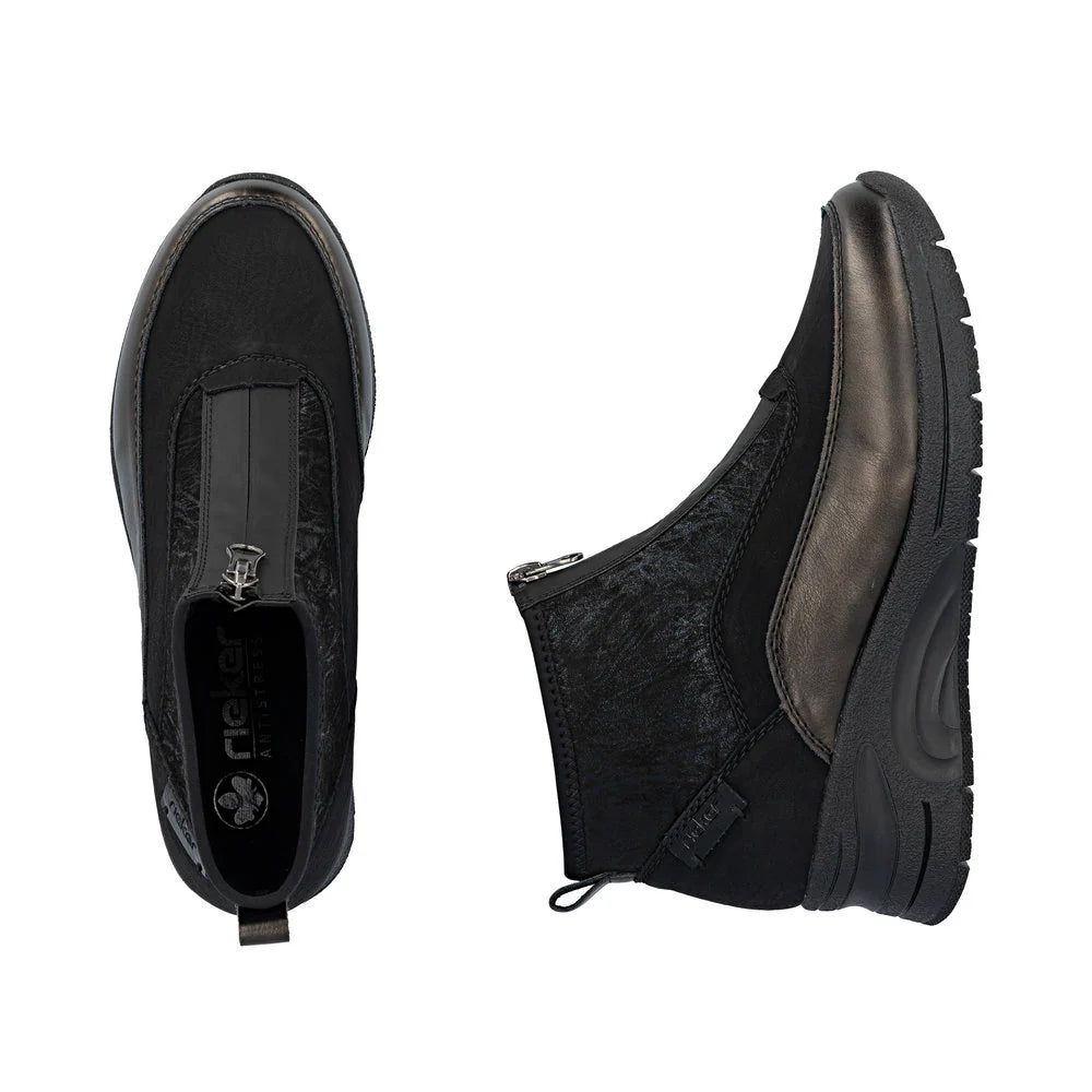 Rieker N9362 BLACK Combination Trainer Style Wedge Zip Boot N9362-01