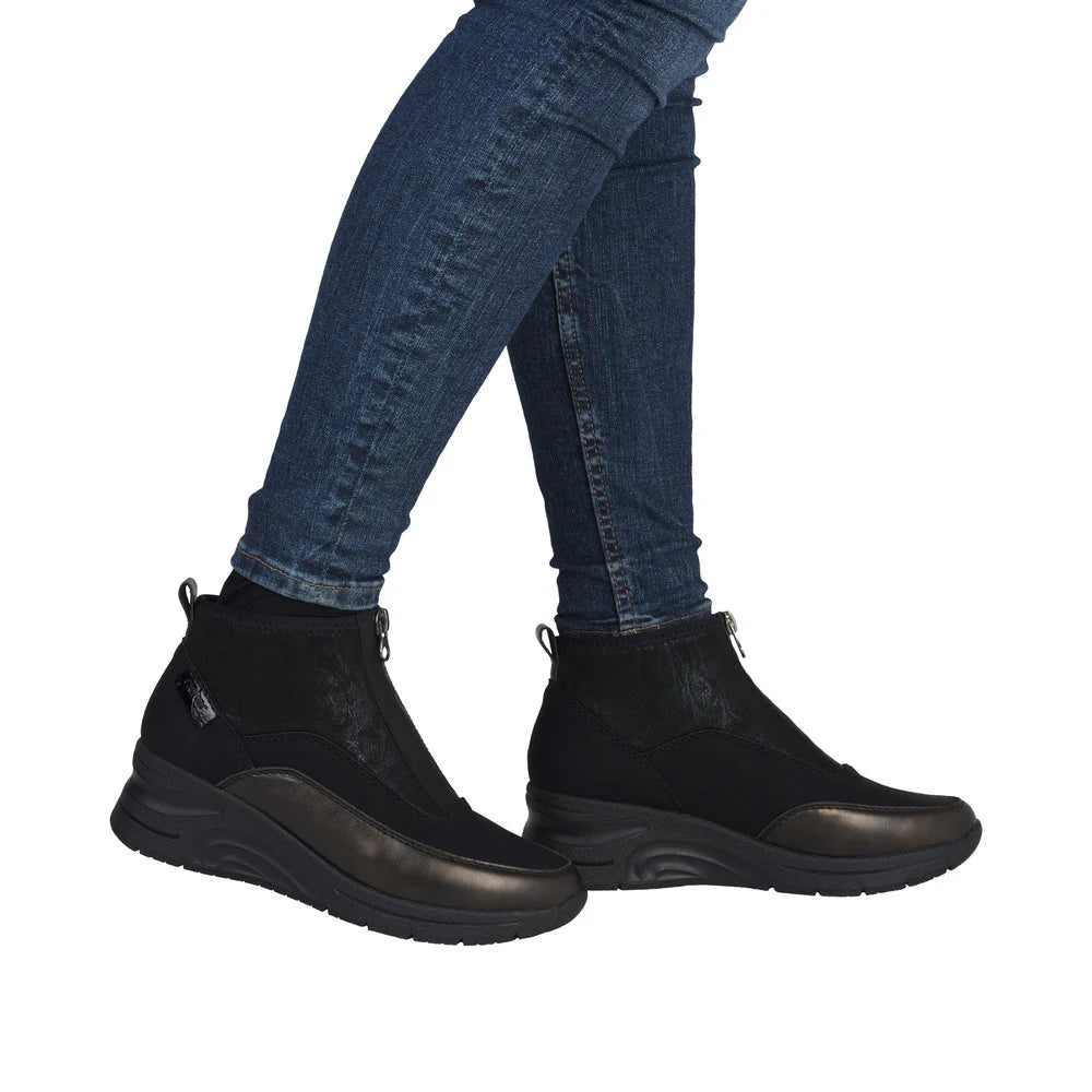 Rieker N9362 BLACK Combination Trainer Style Wedge Zip Boot N9362-01