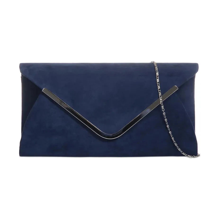 NAVY Faux Suede Clutch Bag With Chain Z320