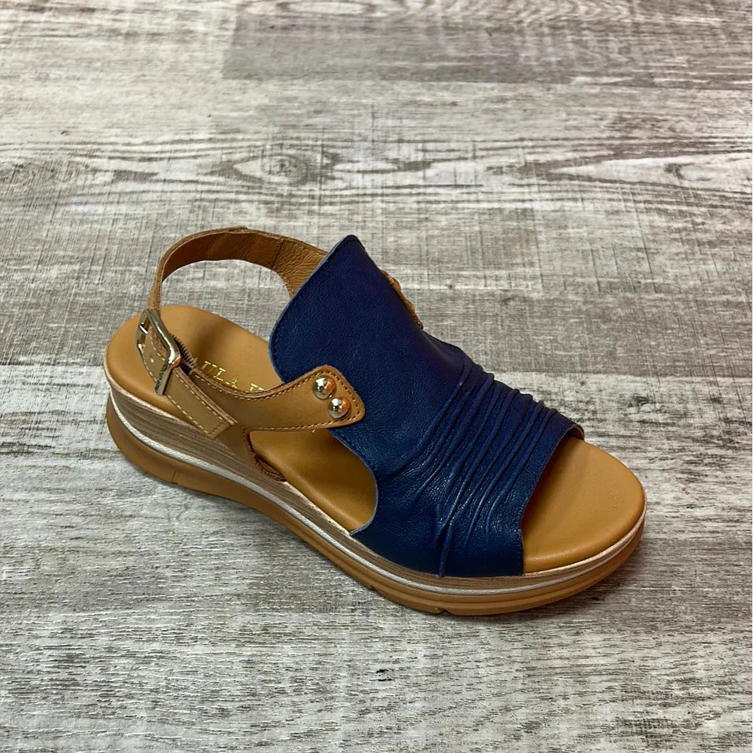 Paula Urban Riviera 24-17 Soft Leather Wedge Sandal MARINO/ CAMEL