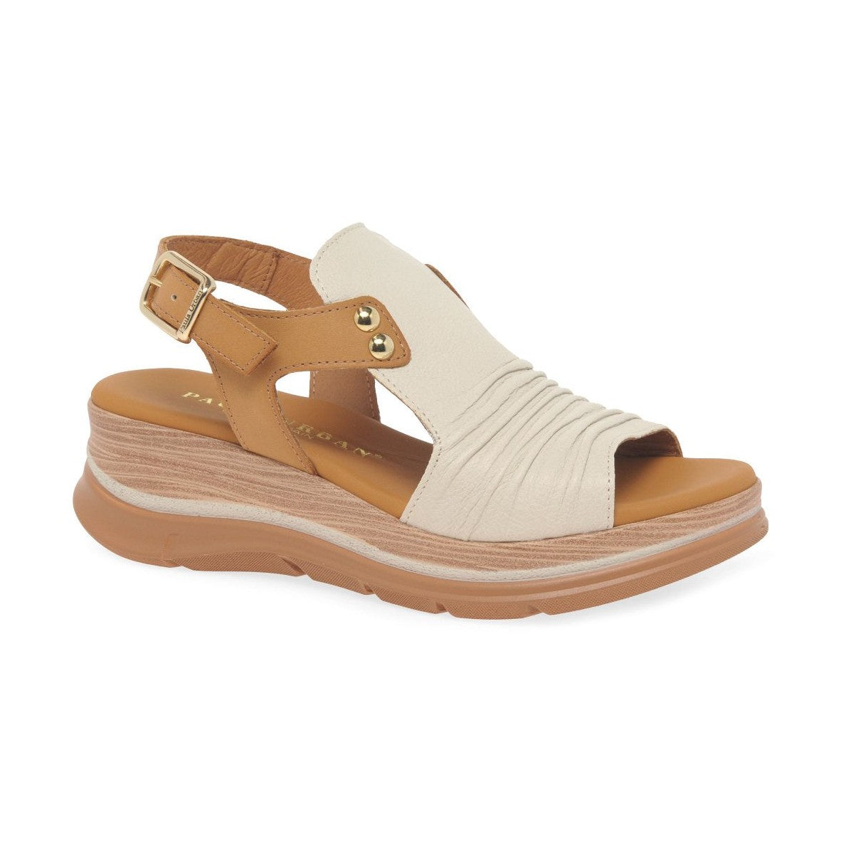 Paula Urban Riviera 24-17 Soft Leather Wedge Sandal BLANCO/ CAMEL