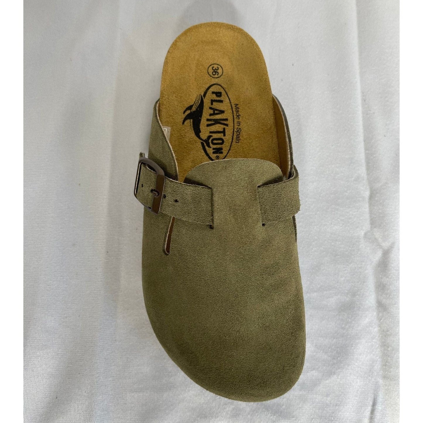 Plakton Light Khaki Suede Leather boston Mule 181539