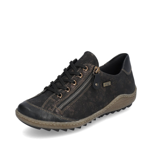 Remonte Trainer style Casual Shoe R1402-07 BLACK LEATHER with Lace and Zip